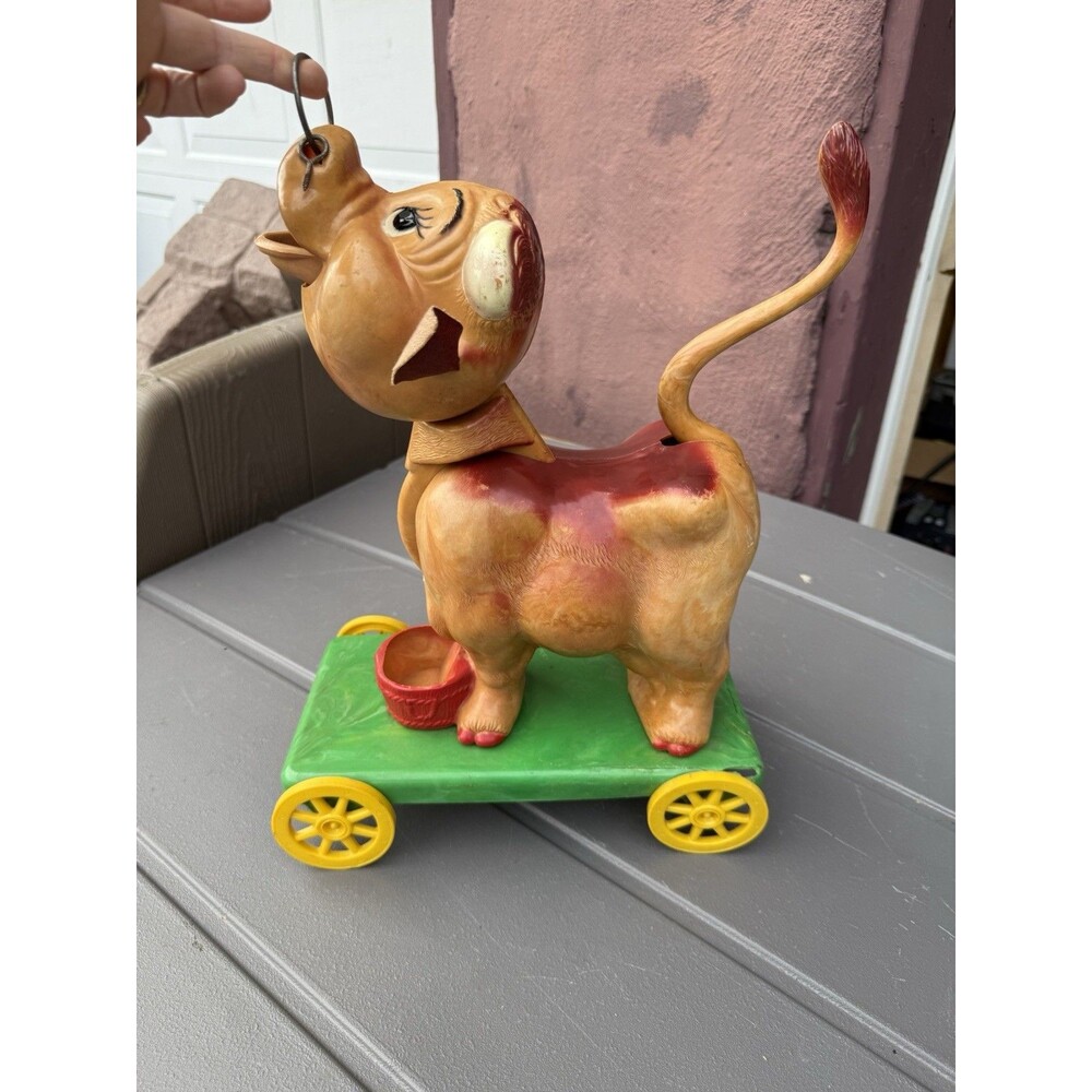 Vintage Aladdin 1950's Cassie the Cow Pull Toy-Sound Works